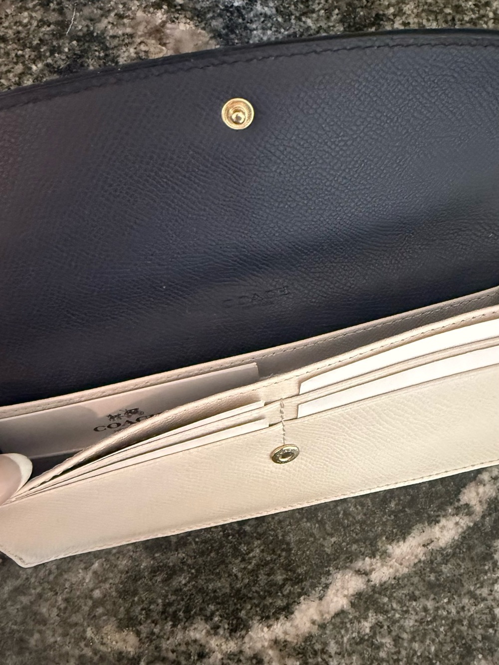 NWT Coach Slim Wallet F52845 Midnight Navy & Chalk Crossgrain Leather